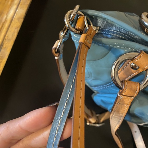 Blue Coach Embossed Signature Patent Leather Bag - Picture 4 of 16